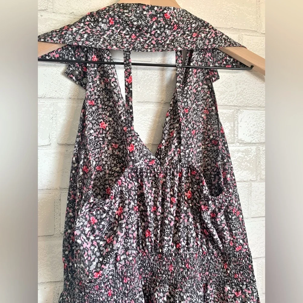 Modcloth Urban Florist Black & Pink Floral Henley Sleeveless Mini Dress